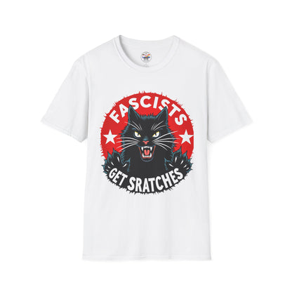 T-Shirt — "Fascists Get Scratches" Angry Black Cat Protest Tee
