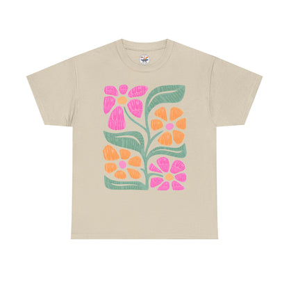 Retro Floral T-Shirt - Pink & Orange Vintage Flower Graphic Tee
