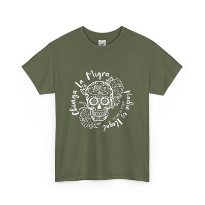 Dia de los Muertos Sugar Skull Tee — "Chinga La Migra Nadie es Ilegal" Graphic T-Shirt