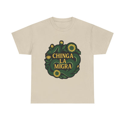 T‑Shirt — "Chinga la Migra" Green Snake Floral Protest Tee