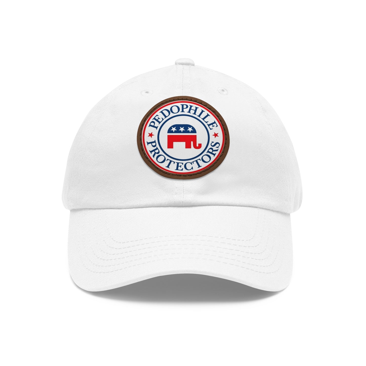 Dad Hat — Round Leather Patch 'Pedophile Protectors' Political Satire Cap