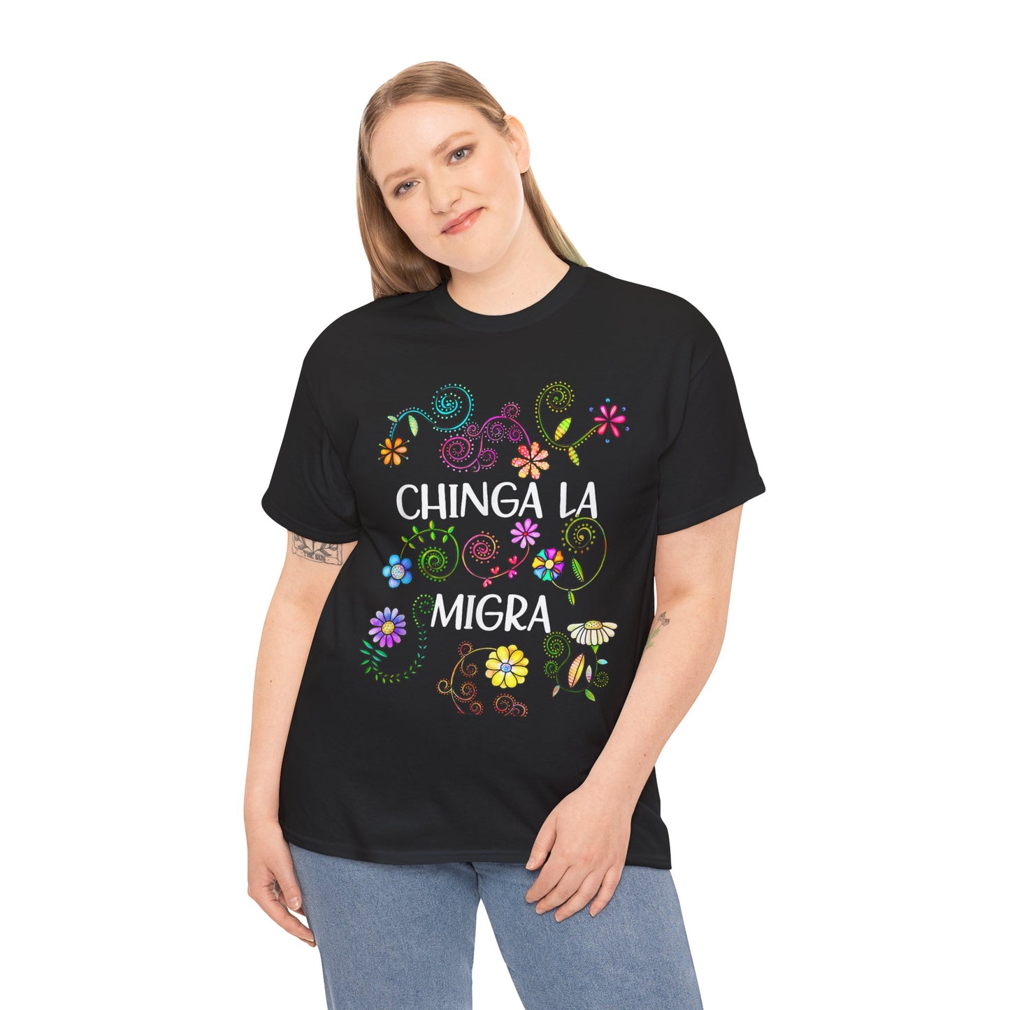 T-Shirt — "Chinga La Migra" Floral Graphic Tee