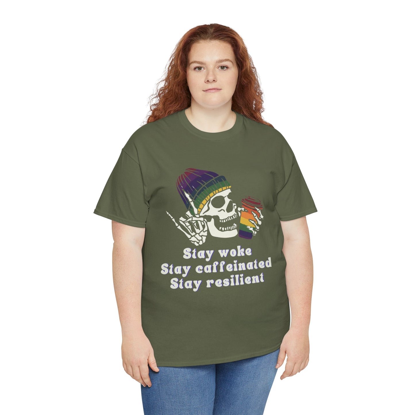 Skull Coffee Tee — "Stay woke, Stay caffeinated, Stay resilient" Graphic T-Shirt