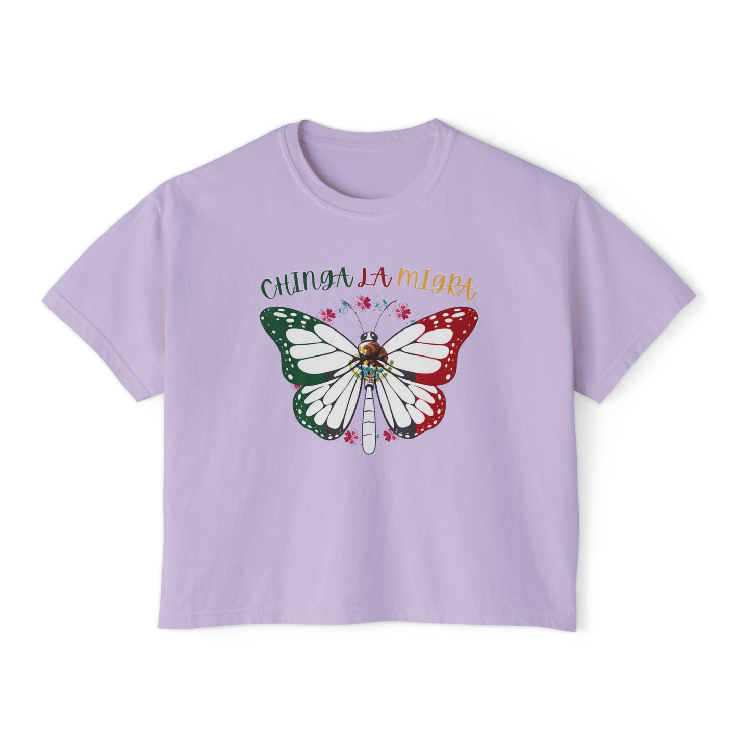 Butterfly 'Chinga La Migra' Boxy Tee — Mexican Flag Monarch Shirt