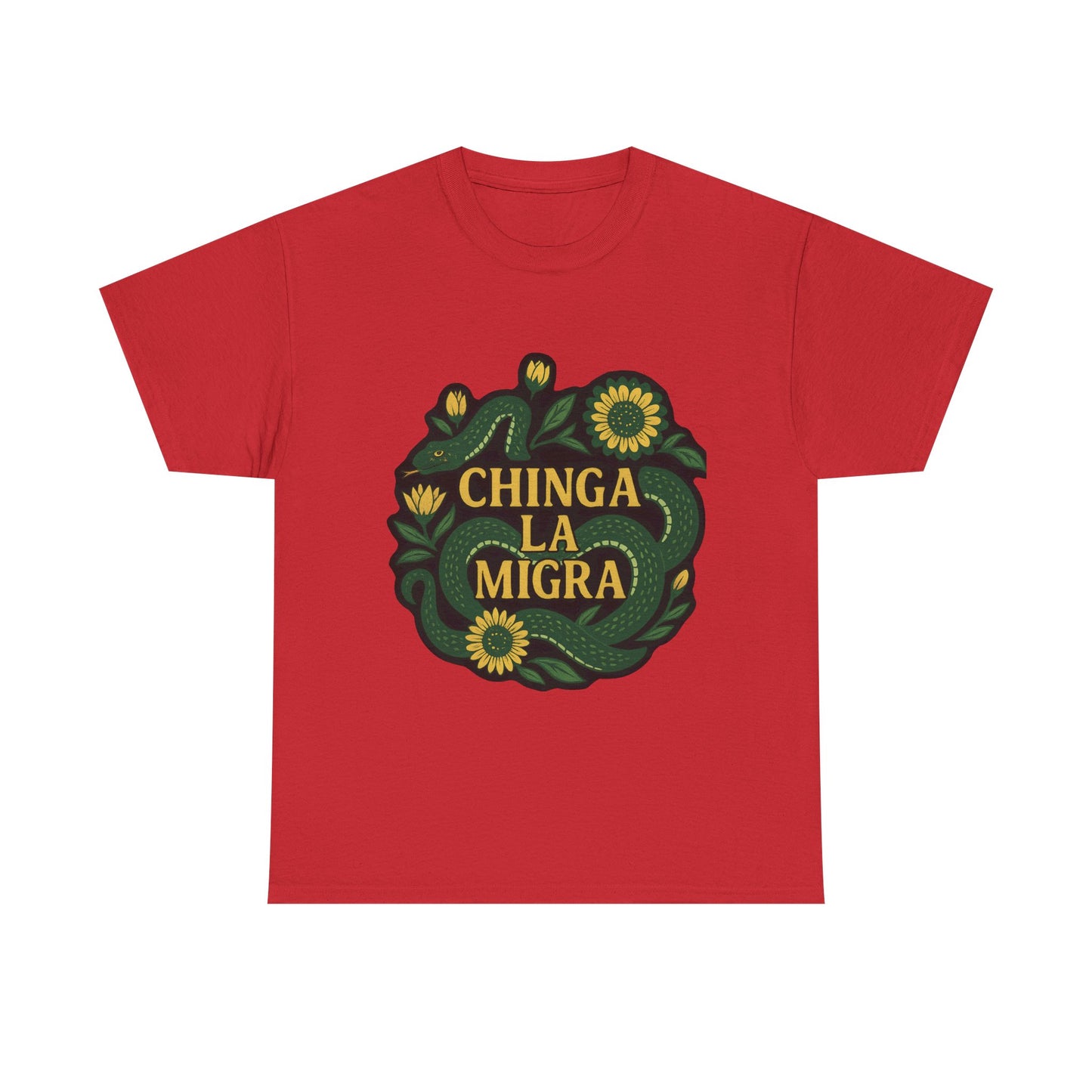 T‑Shirt — "Chinga la Migra" Green Snake Floral Protest Tee