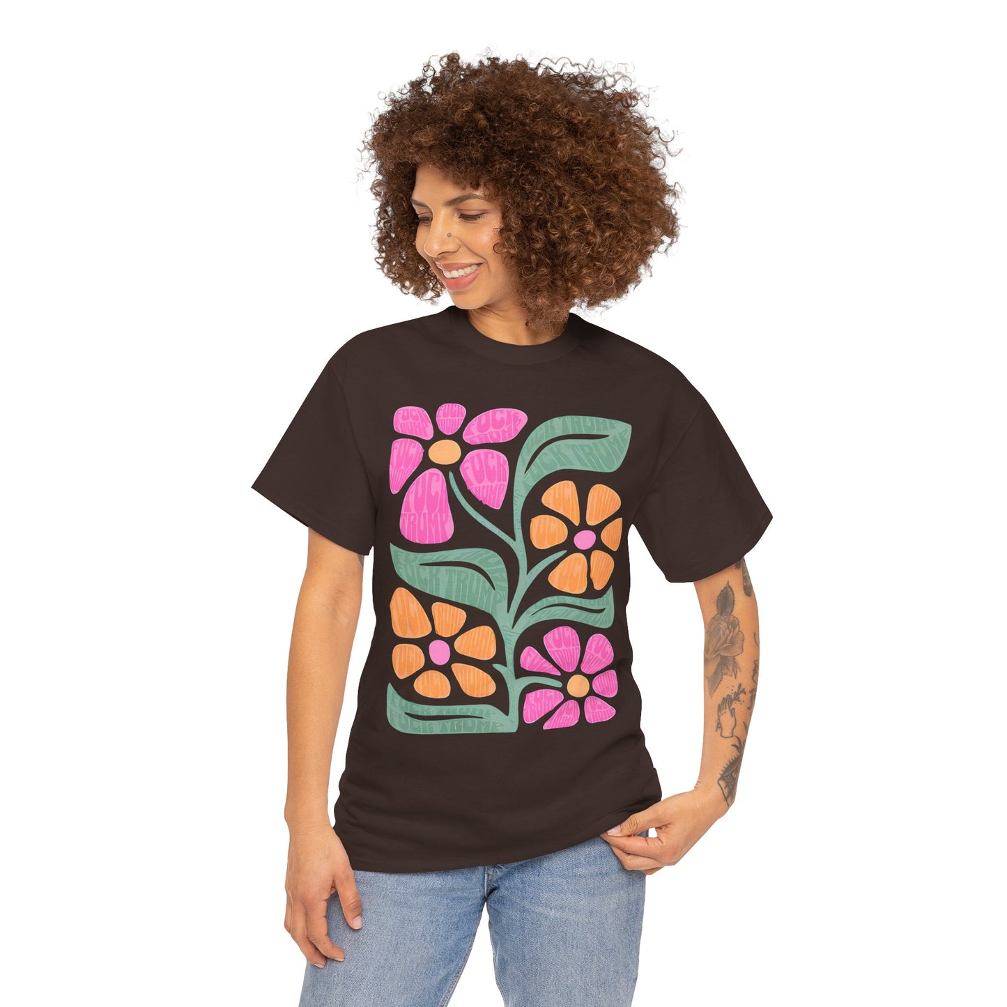 Retro Floral T-Shirt - Pink & Orange Vintage Flower Graphic Tee