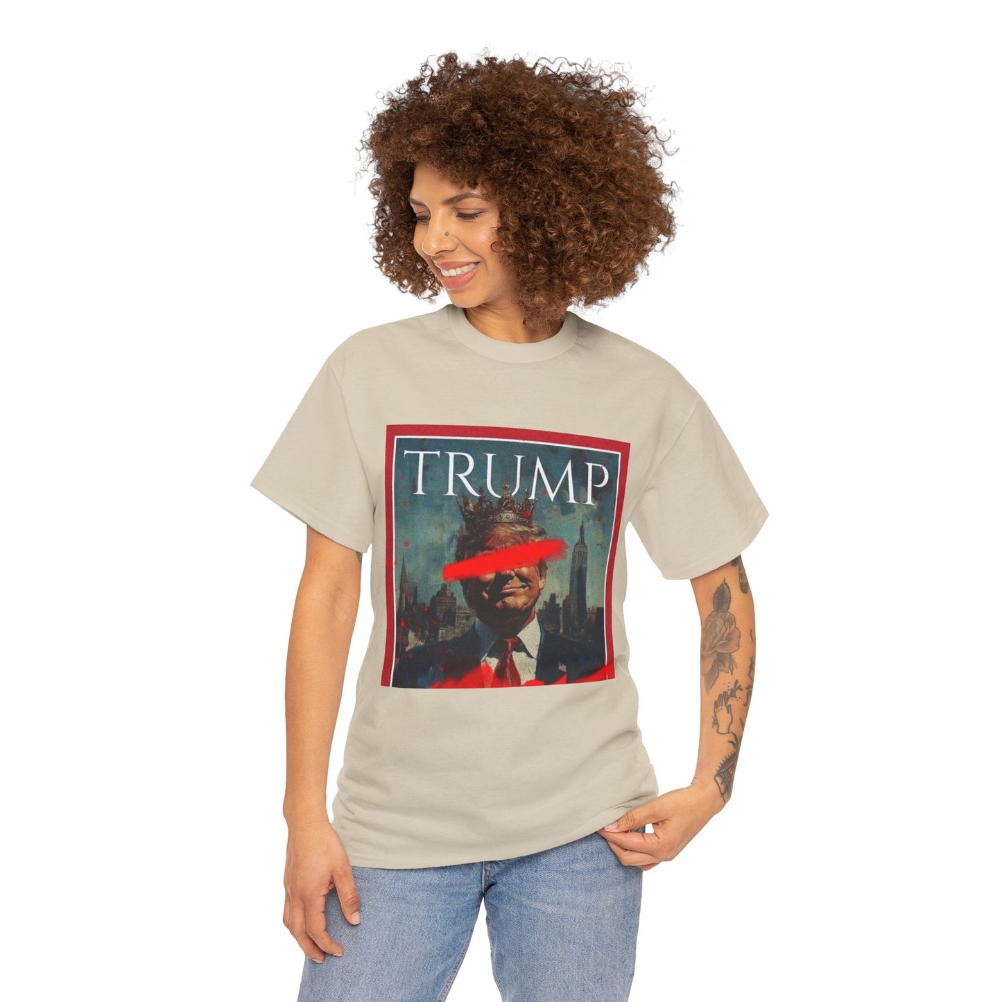 Graphic Tee — Distressed Political Portrait with Red Strike-Through