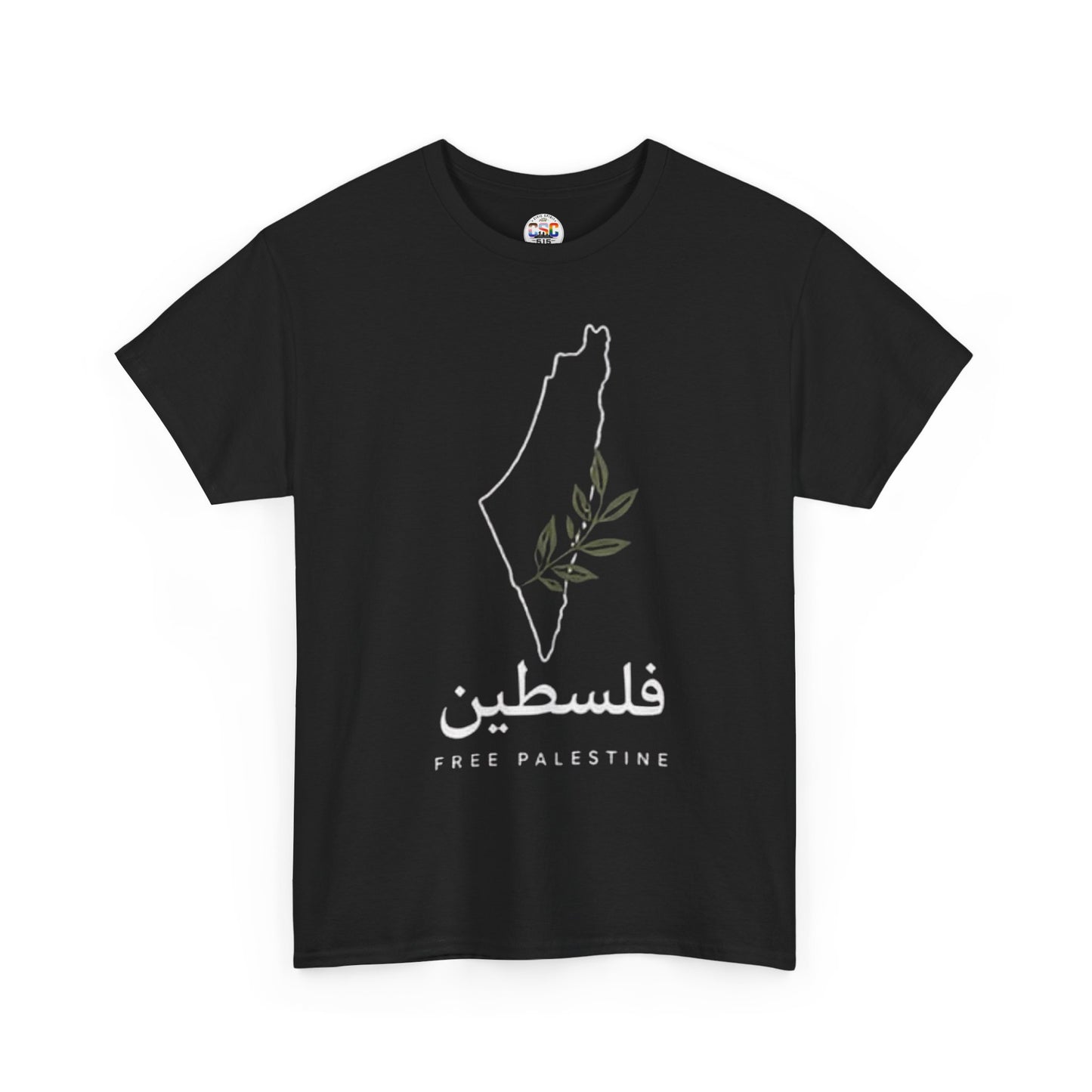 T-Shirt — Free Palestine Outline Tee with Olive Branch (فلسطين)