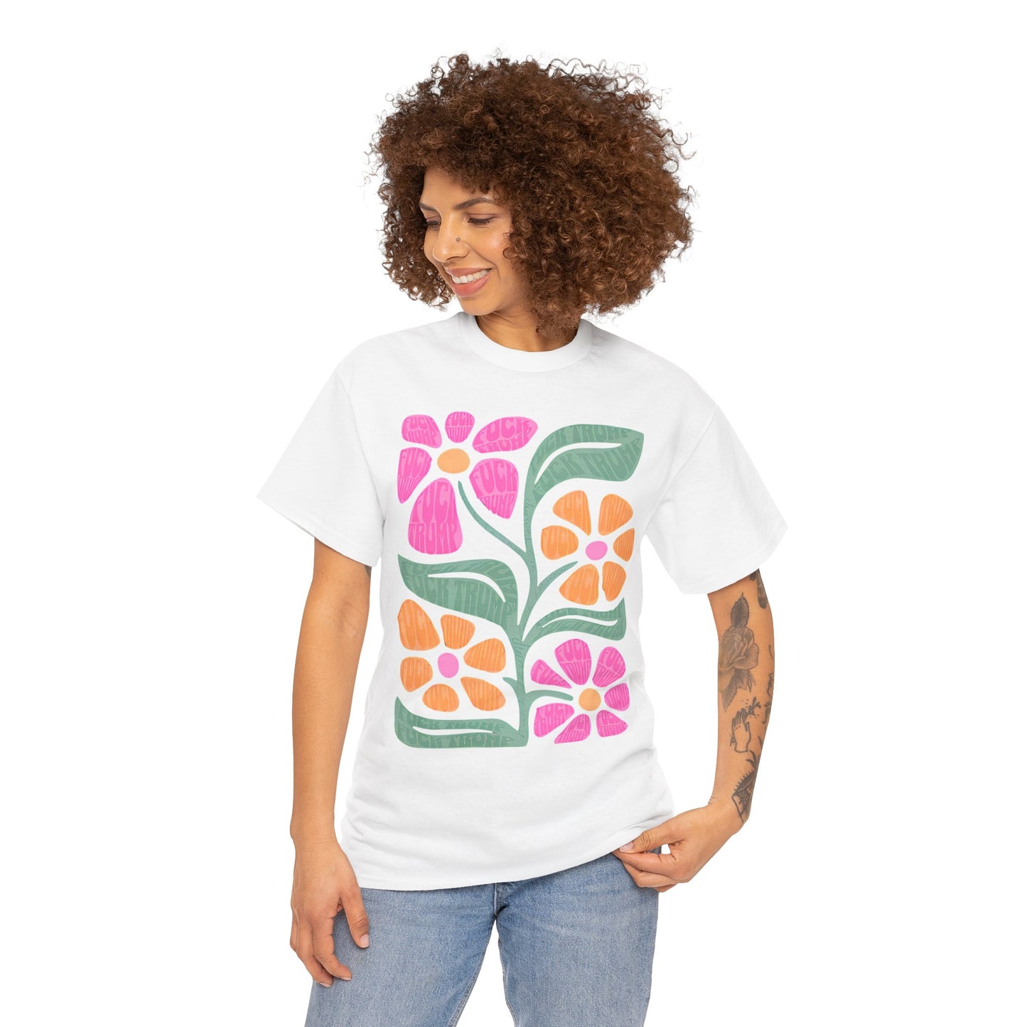 Retro Floral T-Shirt - Pink & Orange Vintage Flower Graphic Tee