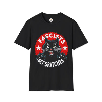 T-Shirt — "Fascists Get Scratches" Angry Black Cat Protest Tee