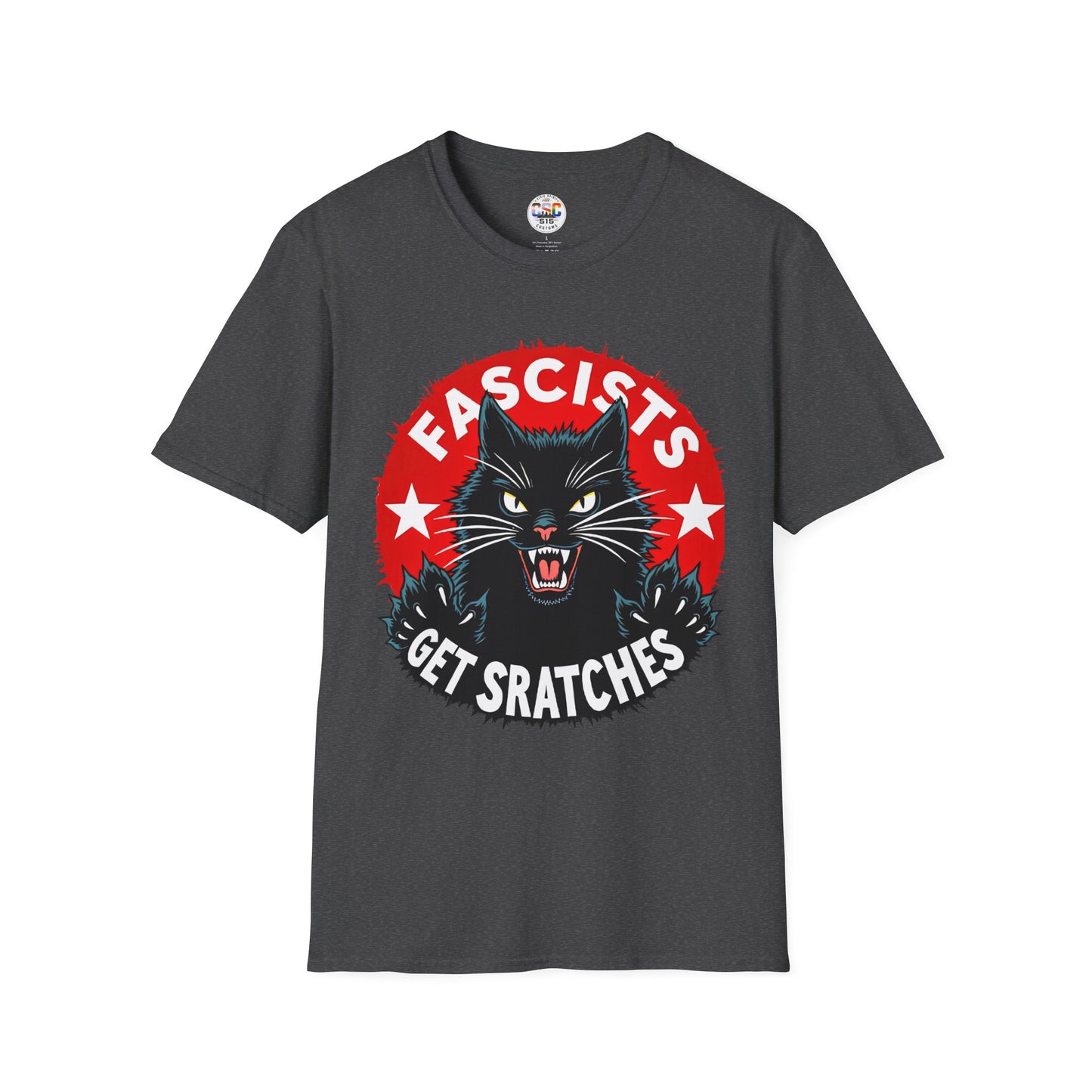 T-Shirt — "Fascists Get Scratches" Angry Black Cat Protest Tee