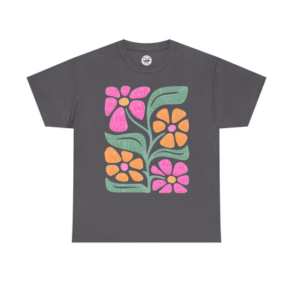 Retro Floral T-Shirt - Pink & Orange Vintage Flower Graphic Tee