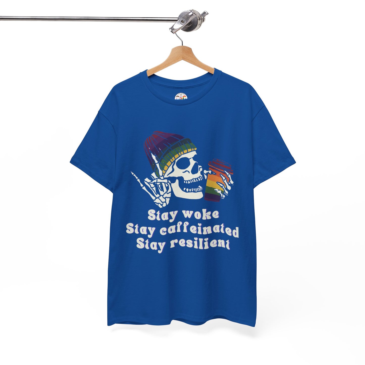 Skull Coffee Tee — "Stay woke, Stay caffeinated, Stay resilient" Graphic T-Shirt