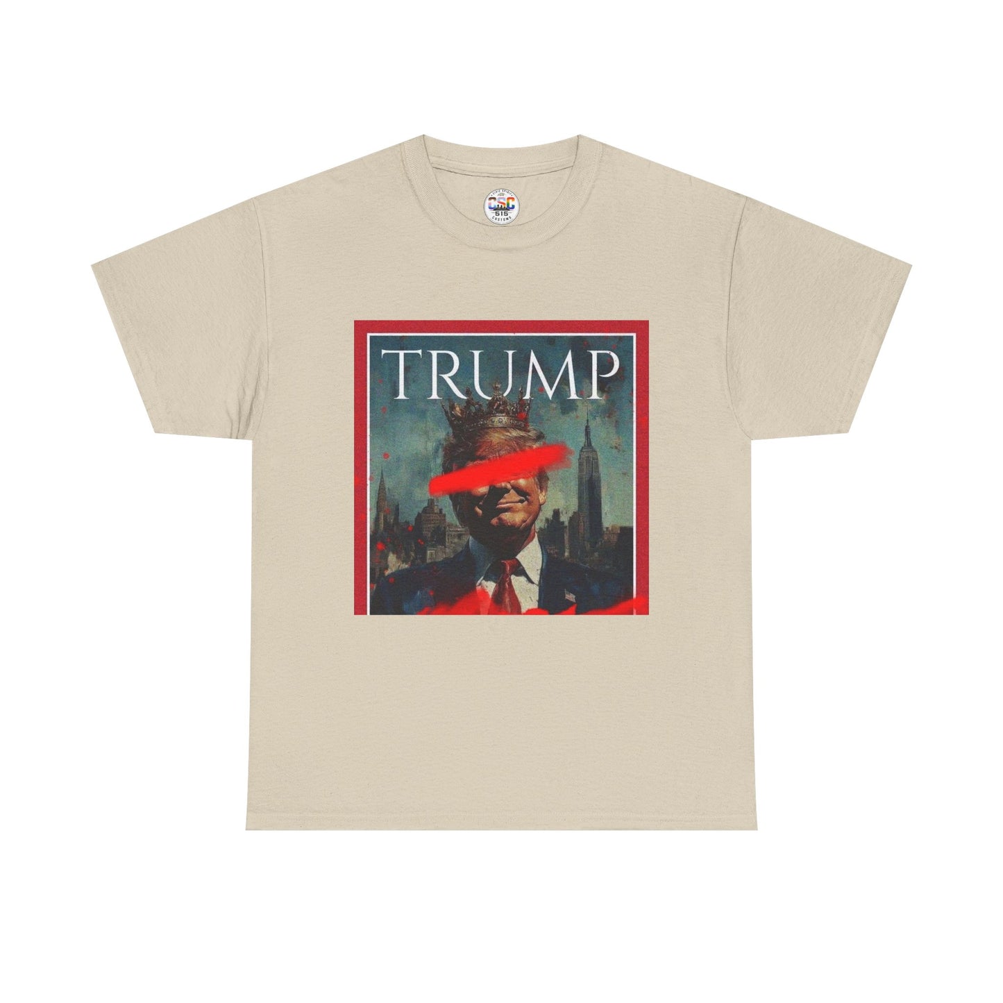 Graphic Tee — Distressed Political Portrait with Red Strike-Through