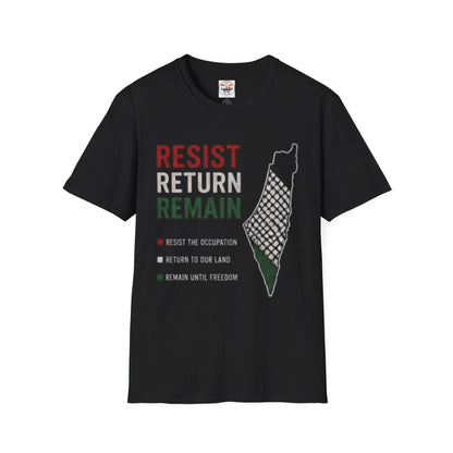 Resist Return Remain T-Shirt — Palestine Map Solidarity Tee