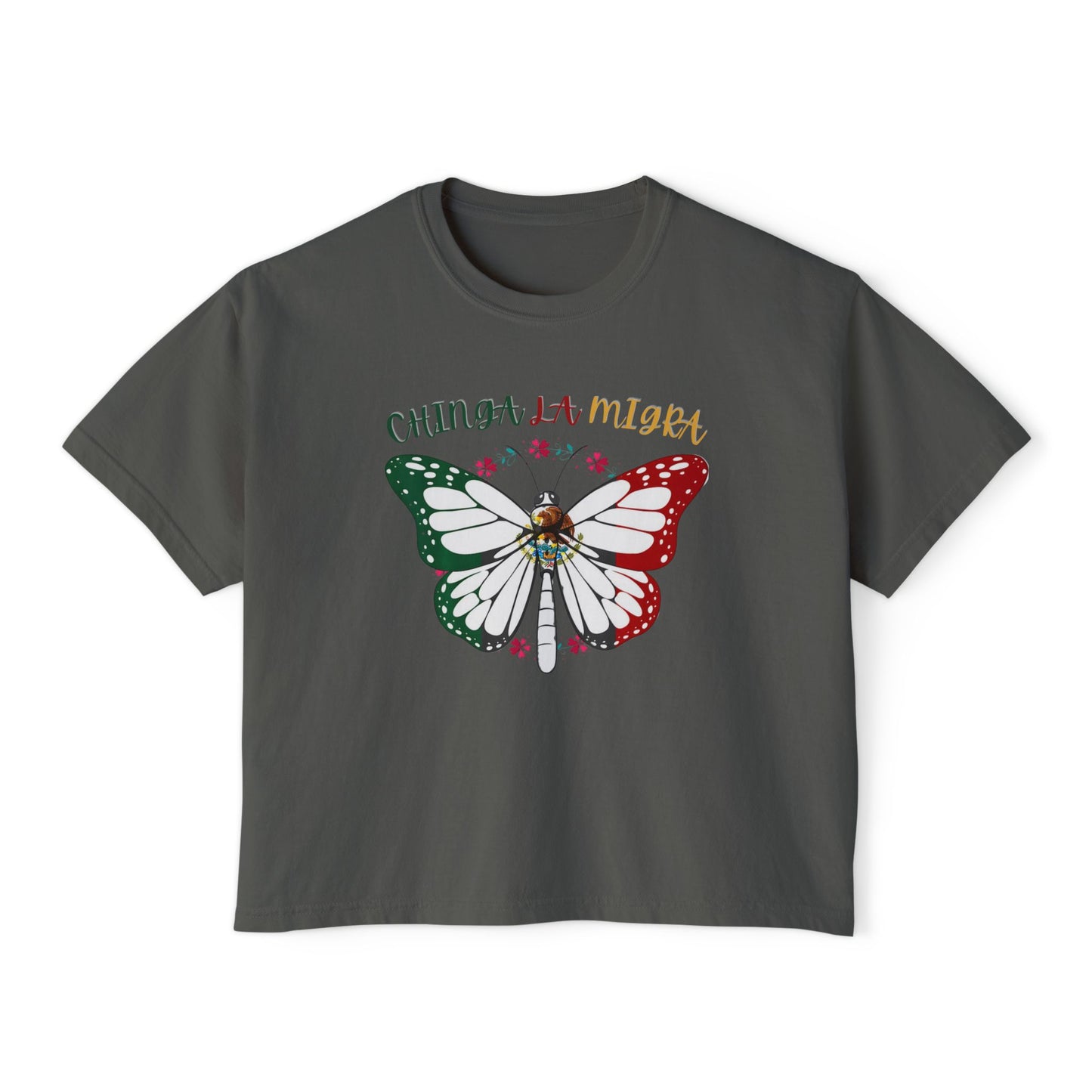 Butterfly 'Chinga La Migra' Boxy Tee — Mexican Flag Monarch Shirt