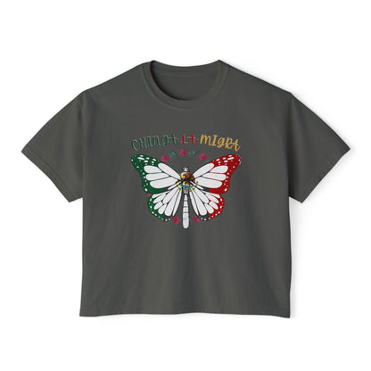 Butterfly 'Chinga La Migra' Boxy Tee — Mexican Flag Monarch Shirt