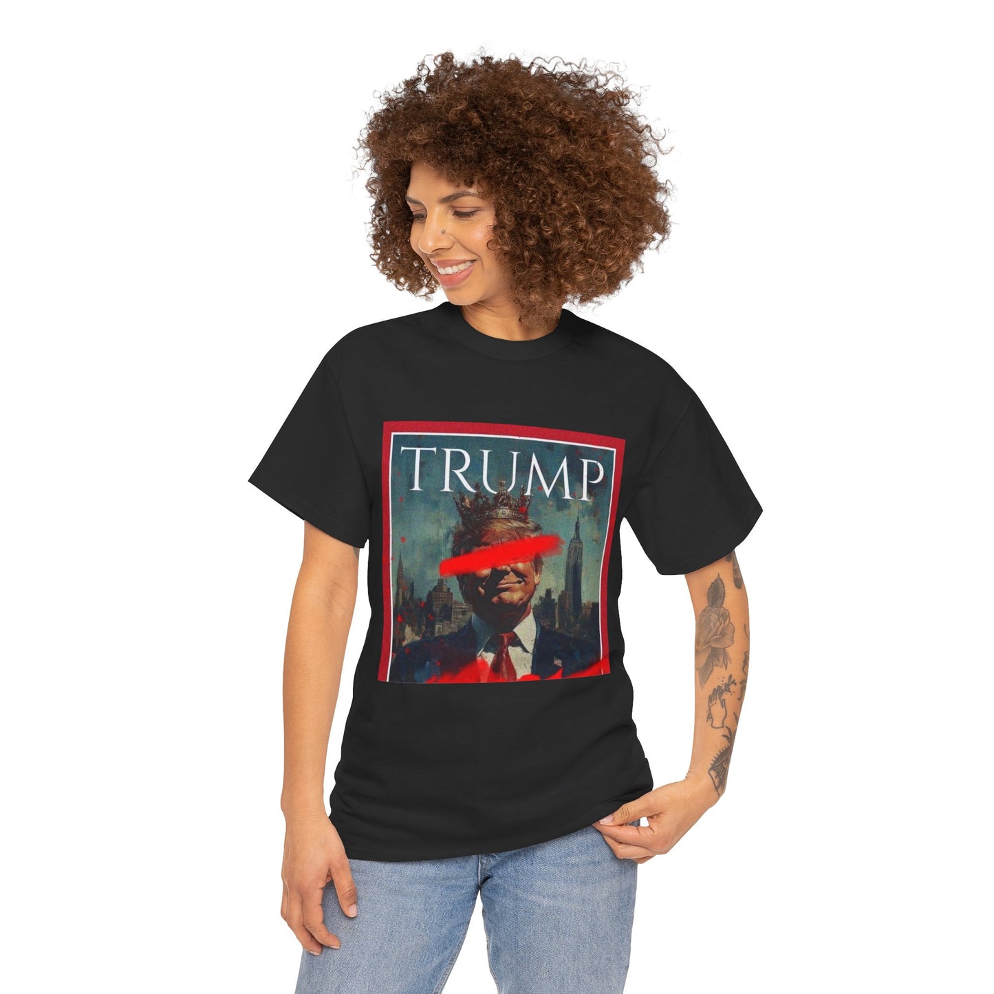 Graphic Tee — Distressed Political Portrait with Red Strike-Through