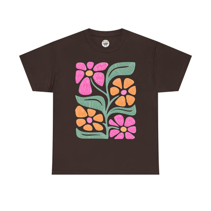 Retro Floral T-Shirt - Pink & Orange Vintage Flower Graphic Tee
