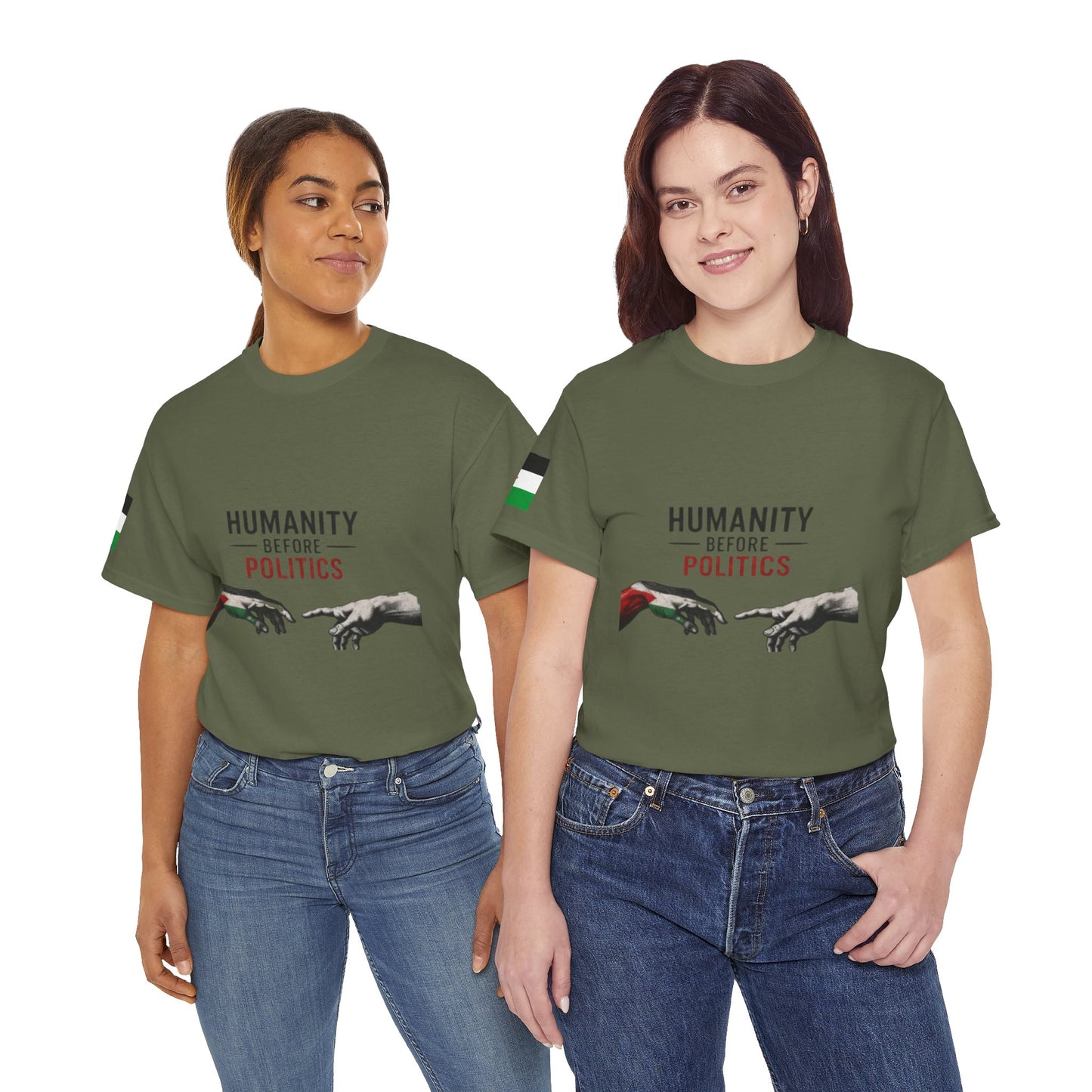 Humanity Before Politics T-Shirt — Unity Hands Graphic Tee