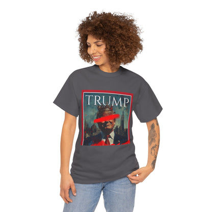 Graphic Tee — Distressed Political Portrait with Red Strike-Through