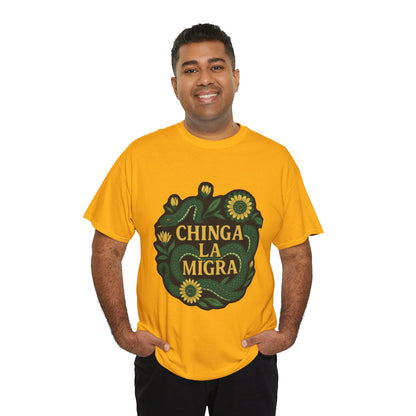 T‑Shirt — "Chinga la Migra" Green Snake Floral Protest Tee
