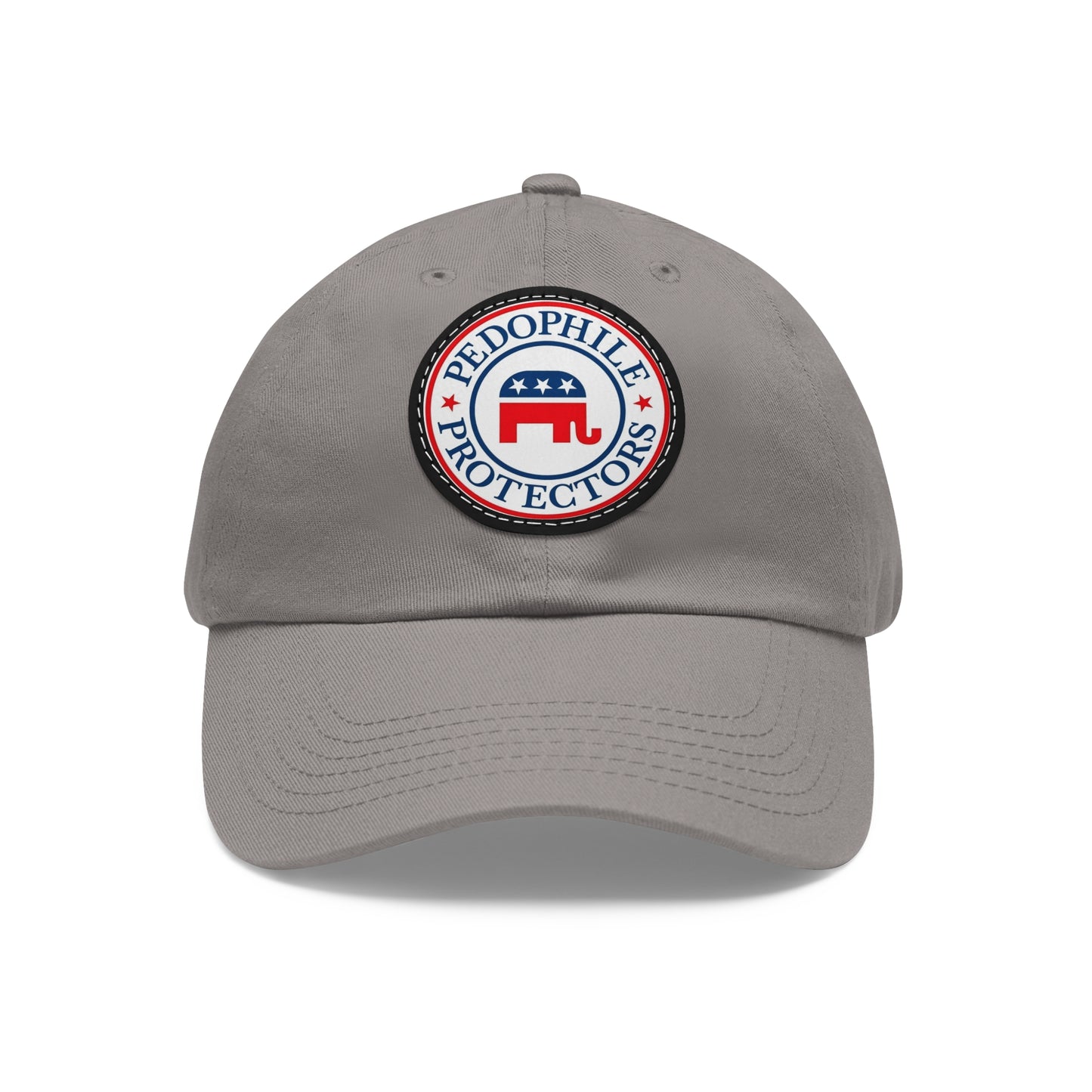 Dad Hat — Round Leather Patch 'Pedophile Protectors' Political Satire Cap