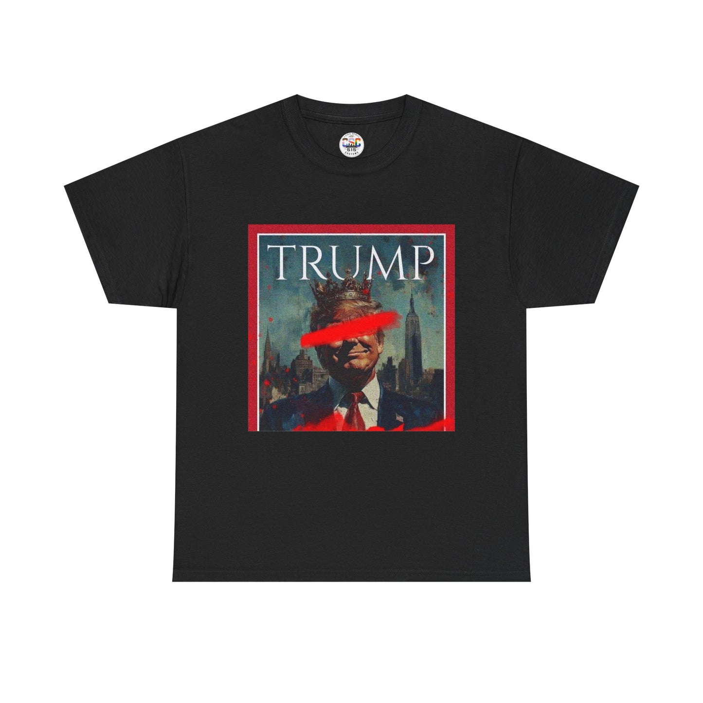 Graphic Tee — Distressed Political Portrait with Red Strike-Through